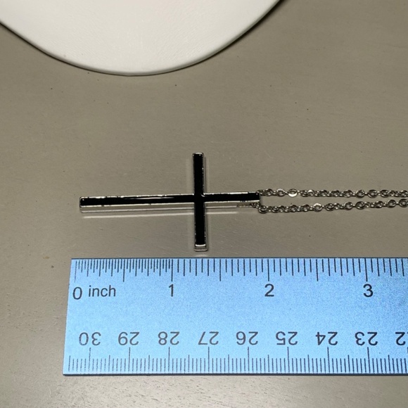 Black and Silver Tone Simple Cross Necklace, on  20”-22” chain. - Picture 11 of 12
